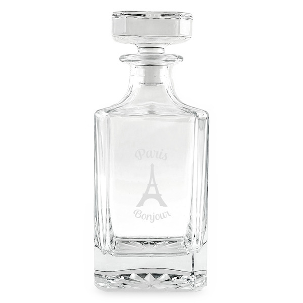 Custom Paris Bonjour and Eiffel Tower Whiskey Decanter - 26 oz Square (Personalized)