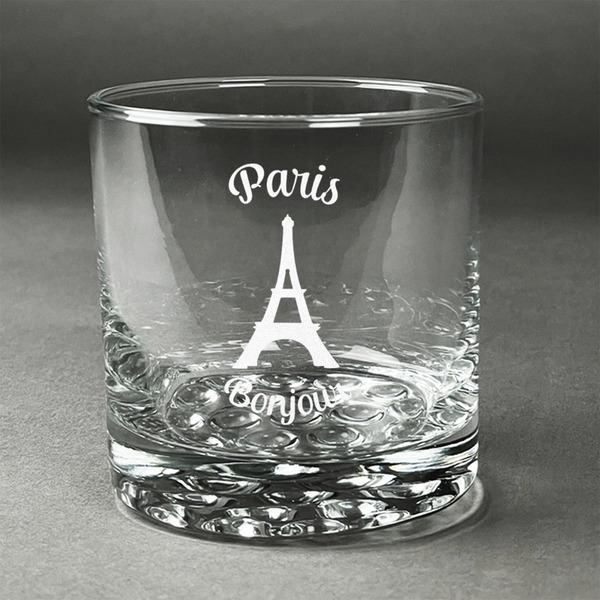 Custom Paris Bonjour and Eiffel Tower Whiskey Glass (Single) (Personalized)