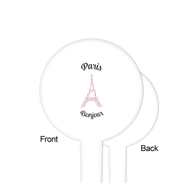 Paris Bonjour and Eiffel Tower White Plastic 4" Food Pick - Round - Single Sided - Front & Back