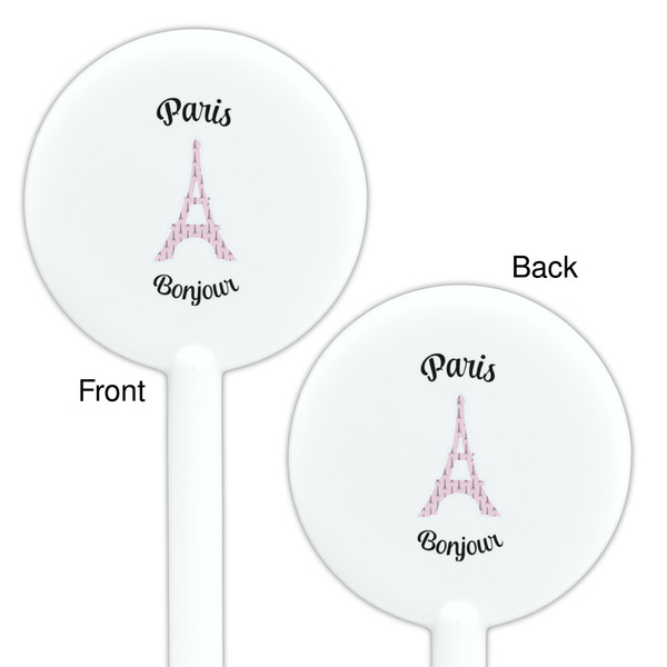 Paris Bonjour and Eiffel Tower White Plastic 5.5" Stir Stick - Double Sided - Round - Front & Back