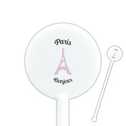 Paris Bonjour and Eiffel Tower 5.5" Round Plastic Stir Sticks - White - Single Sided (Personalized)