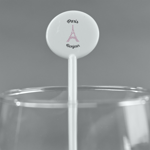 Paris Bonjour and Eiffel Tower White Plastic 5.5" Stir Stick - Round - Main