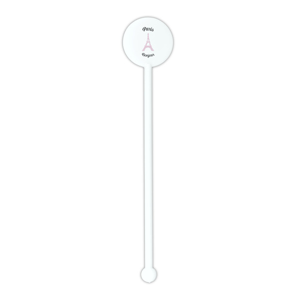 Paris Bonjour and Eiffel Tower White Plastic 5.5" Stir Stick - Round - Single Stick