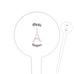 Paris Bonjour and Eiffel Tower 6" Round Plastic Food Picks - White - Single Sided (Personalized)