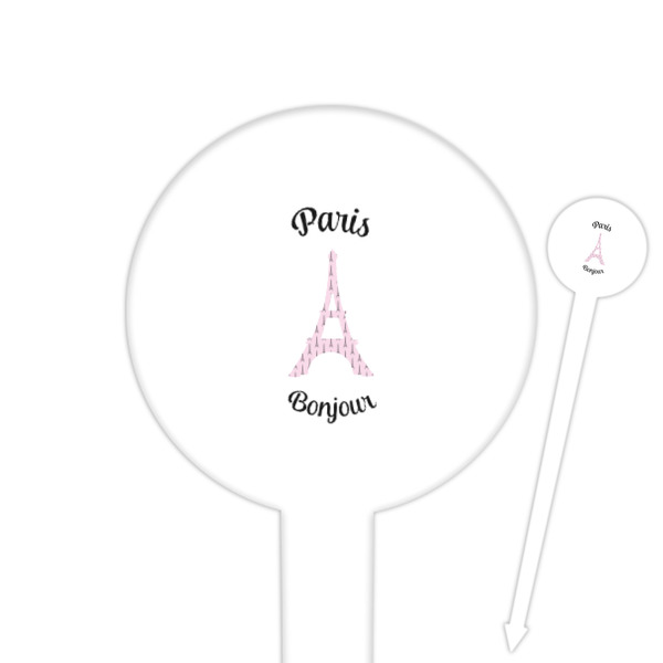 Custom Paris Bonjour and Eiffel Tower 6" Round Plastic Food Picks - White - Double Sided (Personalized)
