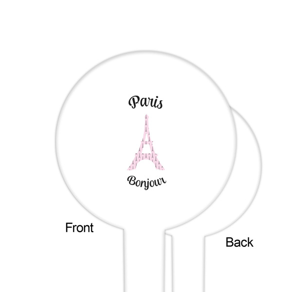 Paris Bonjour and Eiffel Tower White Plastic 6" Food Pick - Round - Single Sided - Front & Back