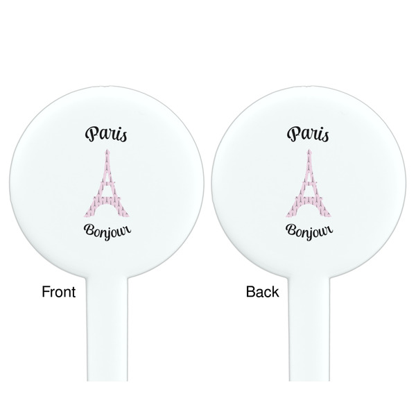 Paris Bonjour and Eiffel Tower White Plastic 7" Stir Stick - Double Sided - Round - Front & Back