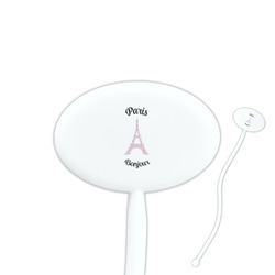 Paris Bonjour and Eiffel Tower 7" Oval Plastic Stir Sticks - White - Single Sided (Personalized)