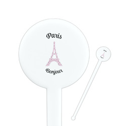Paris Bonjour and Eiffel Tower 7" Round Plastic Stir Sticks - White - Single Sided (Personalized)