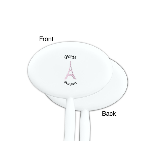 Paris Bonjour and Eiffel Tower White Plastic 7" Stir Stick - Single Sided - Oval - Front & Back