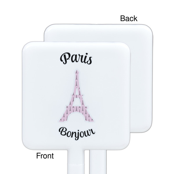 Paris Bonjour and Eiffel Tower White Plastic Stir Stick - Single Sided - Square - Approval