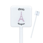 Paris Bonjour and Eiffel Tower Square Plastic Stir Sticks - Single Sided (Personalized)