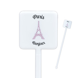 Paris Bonjour and Eiffel Tower Square Plastic Stir Sticks - Double Sided (Personalized)