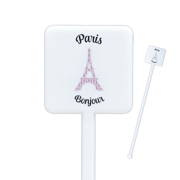 Custom Paris Bonjour and Eiffel Tower Square Plastic Stir Sticks (Personalized)