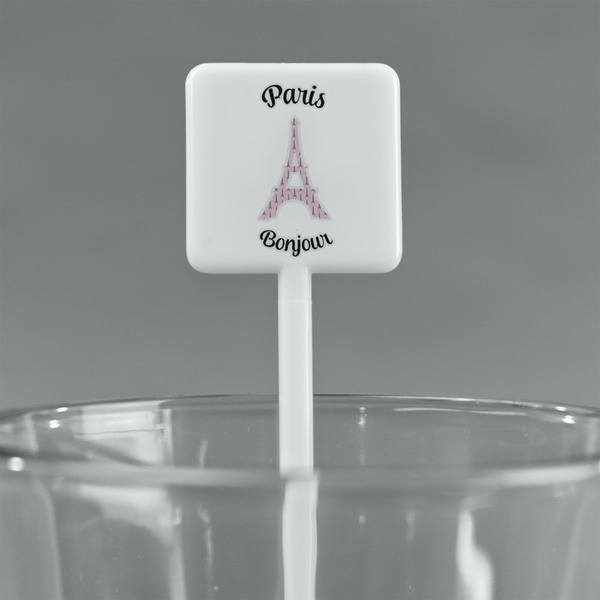 Paris Bonjour and Eiffel Tower White Plastic Stir Stick - Square - Main