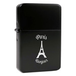 Paris Bonjour and Eiffel Tower Windproof Lighter - Black - Single Sided & Lid Engraved (Personalized)
