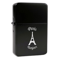 Paris Bonjour and Eiffel Tower Windproof Lighter - Black - Double Sided & Lid Engraved (Personalized)