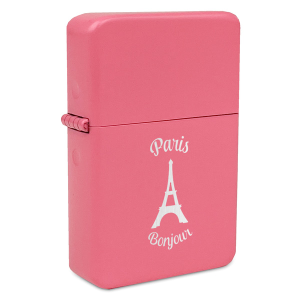 Custom Paris Bonjour and Eiffel Tower Windproof Lighter - Pink - Single Sided (Personalized)