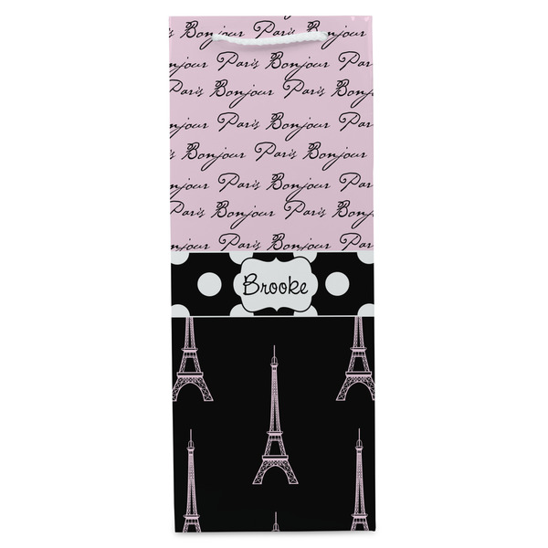 Paris Bonjour and Eiffel Tower Wine Gift Bag - Gloss - Front