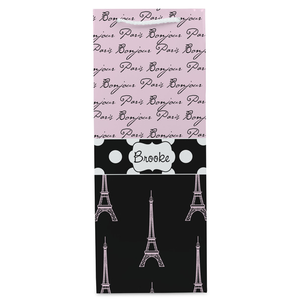 Paris Bonjour and Eiffel Tower Wine Gift Bag - Matte - Front