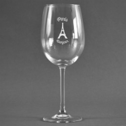Paris Bonjour and Eiffel Tower Wine Glass - Engraved (Personalized)