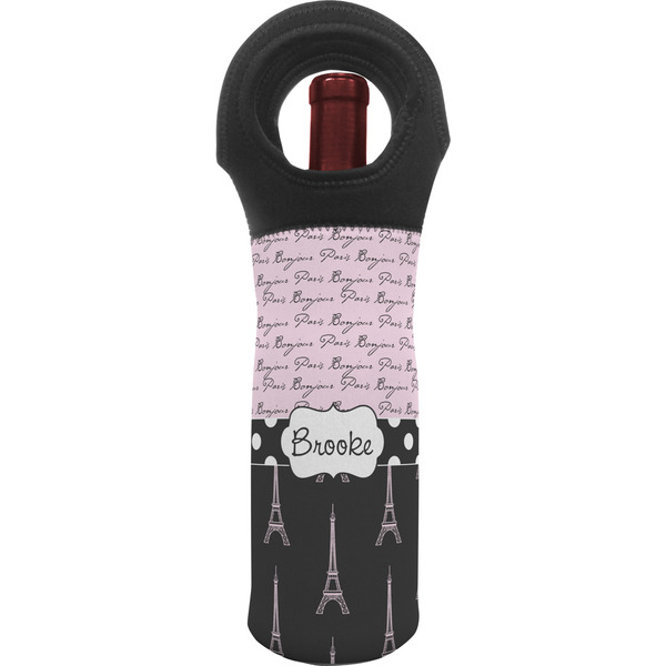 Custom Paris Bonjour and Eiffel Tower Wine Tote Bag (Personalized)