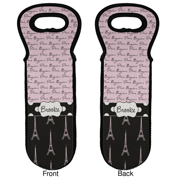 Paris Bonjour and Eiffel Tower Wine Tote Front & Back