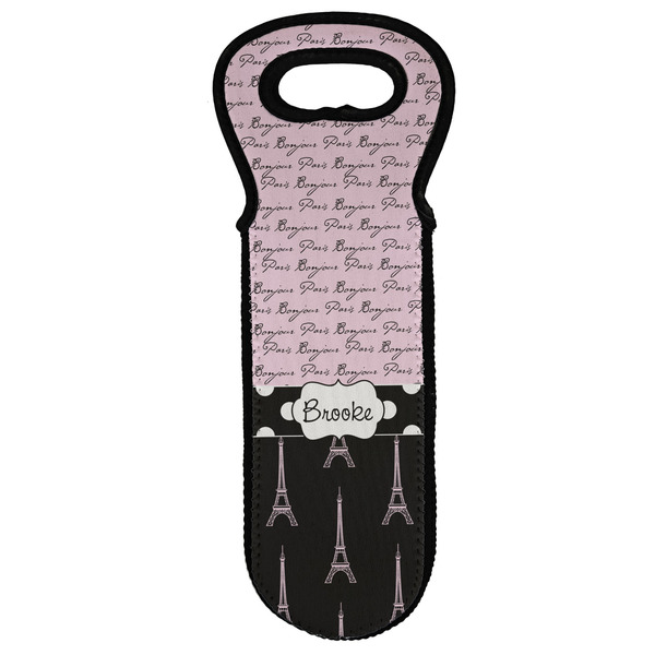 Custom Paris Bonjour and Eiffel Tower Wine Tote Bag (Personalized)