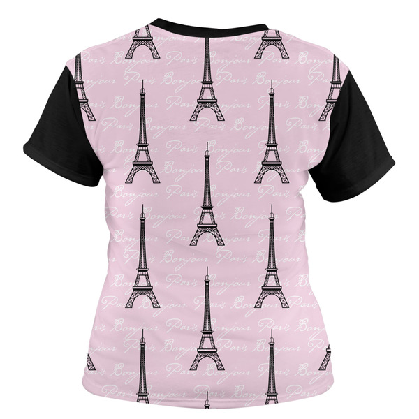 Paris Bonjour and Eiffel Tower Women's T-shirt Back