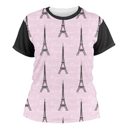 Paris Bonjour and Eiffel Tower Women's Crew T-Shirt - X Large