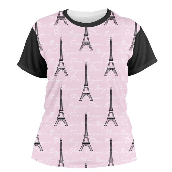 Custom Paris Bonjour and Eiffel Tower Women's Crew T-Shirt - Medium