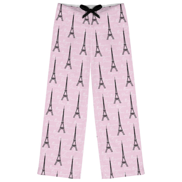 Custom Paris Bonjour and Eiffel Tower Womens Pajama Pants - L