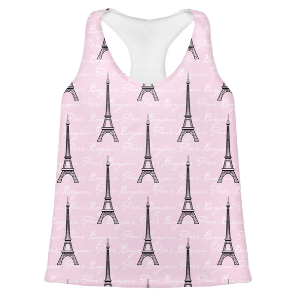Custom Paris Bonjour and Eiffel Tower Womens Racerback Tank Top - X Large