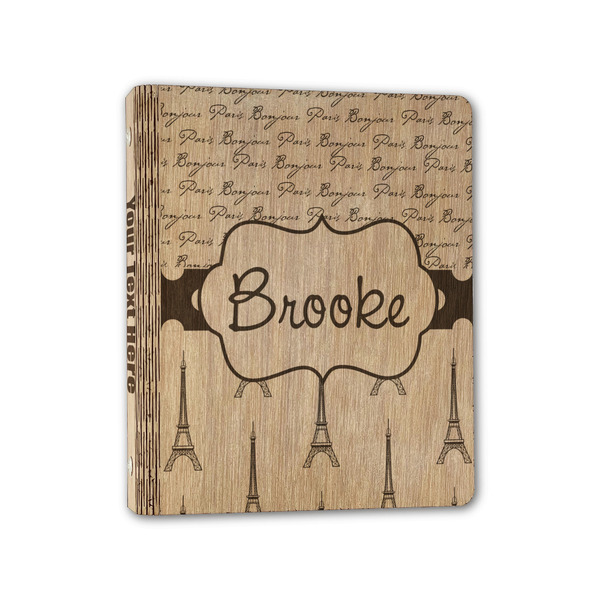 Custom Paris Bonjour and Eiffel Tower Wood 3-Ring Binder - 1" Half-Letter Size (Personalized)