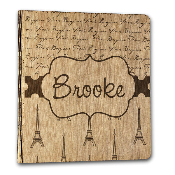 Custom Paris Bonjour and Eiffel Tower Wood 3-Ring Binder - 1" Letter Size (Personalized)