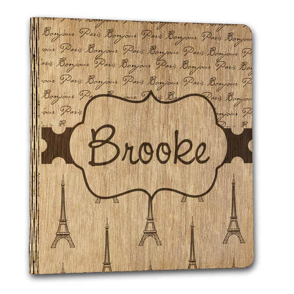 Paris Bonjour and Eiffel Tower Wood 3-Ring Binders - 1" Letter - Front