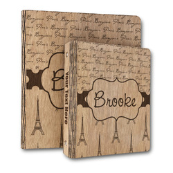 Paris Bonjour and Eiffel Tower Wood 3-Ring Binder (Personalized)