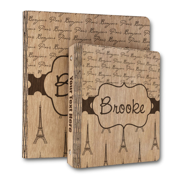 Custom Paris Bonjour and Eiffel Tower Wood 3-Ring Binder (Personalized)