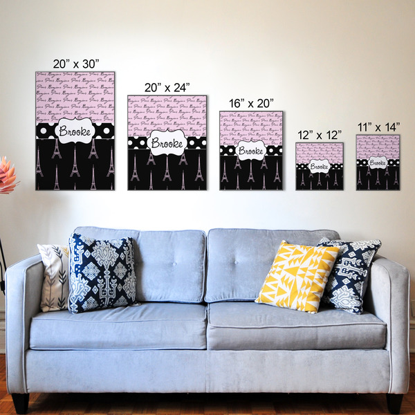 Paris Bonjour and Eiffel Tower Wood Prints - Size Comparison
