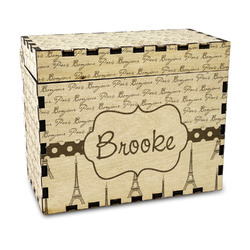 Paris Bonjour and Eiffel Tower Wood Recipe Box - Laser Engraved (Personalized)