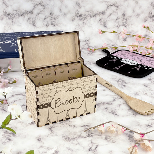 Paris Bonjour and Eiffel Tower Wood Recipe Boxes - Lifestyle
