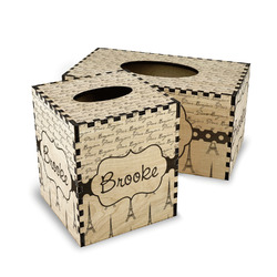 Paris Bonjour and Eiffel Tower Wood Tissue Box Cover (Personalized)