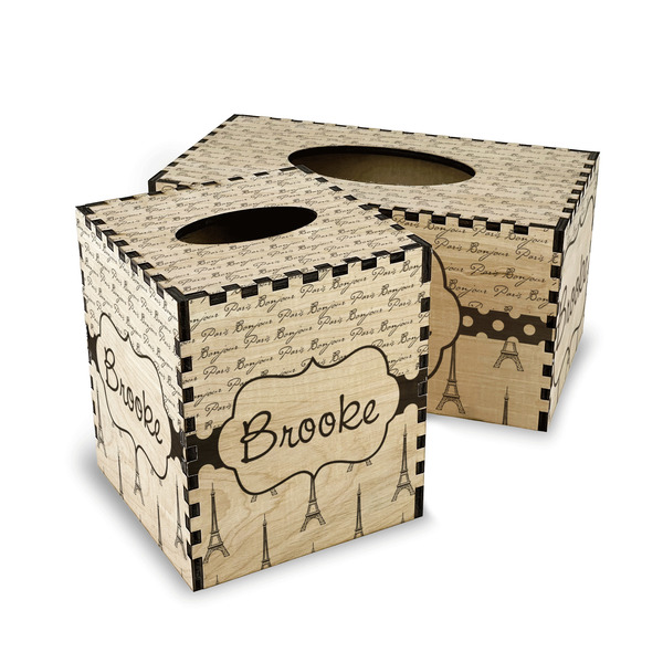 Paris Bonjour and Eiffel Tower Wood Tissue Box Covers - Parent/Main