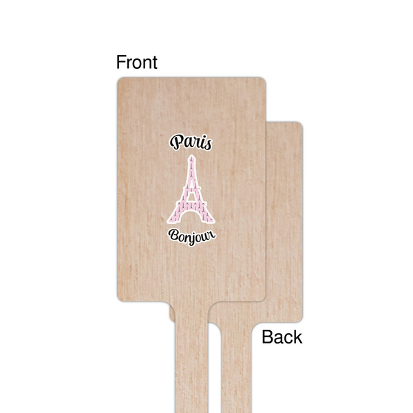Paris Bonjour and Eiffel Tower Wooden 6.25" Stir Stick - Rectangular - Single - Front & Back