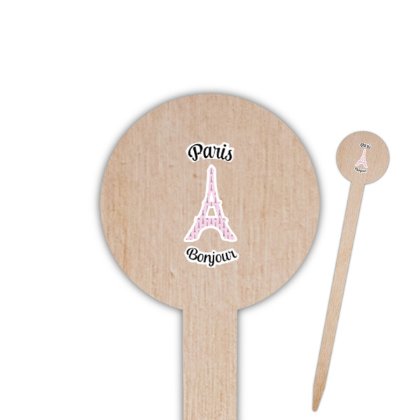Custom Paris Bonjour and Eiffel Tower Round Wooden Food Picks (Personalized)