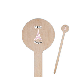 Paris Bonjour and Eiffel Tower 6" Round Wooden Stir Sticks - Single Sided (Personalized)