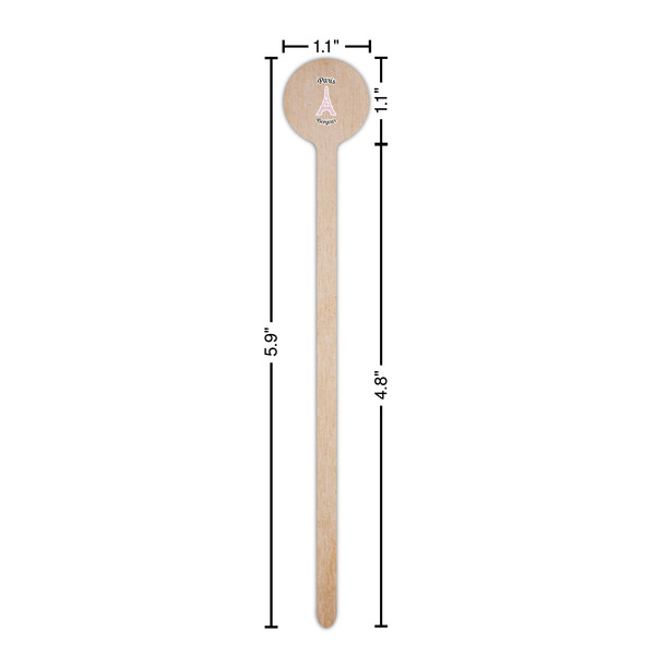 Paris Bonjour and Eiffel Tower Wooden 6" Stir Stick - Round - Dimensions