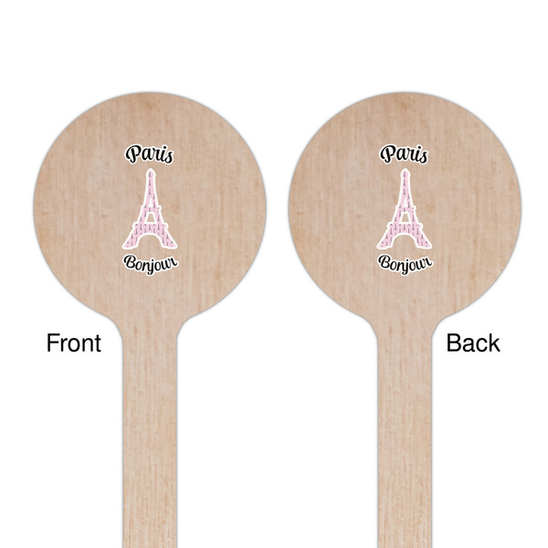 Paris Bonjour and Eiffel Tower Wooden 6" Stir Stick - Round - Double Sided - Front & Back