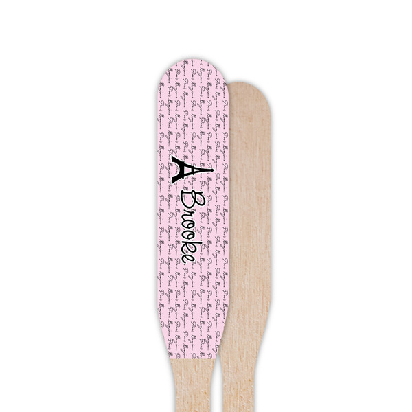 Paris Bonjour and Eiffel Tower Wooden Food Pick - Paddle - Single Sided - Front & Back