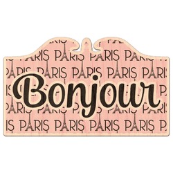 Paris Bonjour and Eiffel Tower Genuine Maple or Cherry Wood Sticker (Personalized)